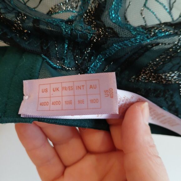 Savage X Fenty Bra 42DD Black & Green Floral Lace Underwire Back Closure - Picture 3 of 4